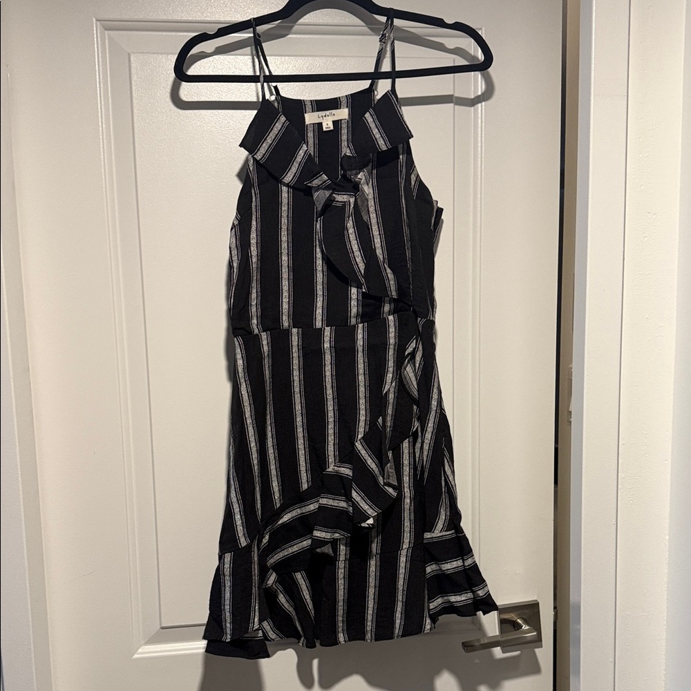 Black Striped Ruffle Mini Dress